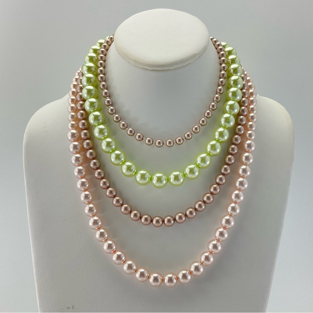 Light Pink Faux Pearl Necklace & Earring Set, Handmade, Pastel, Classic - Picture 12 of 14